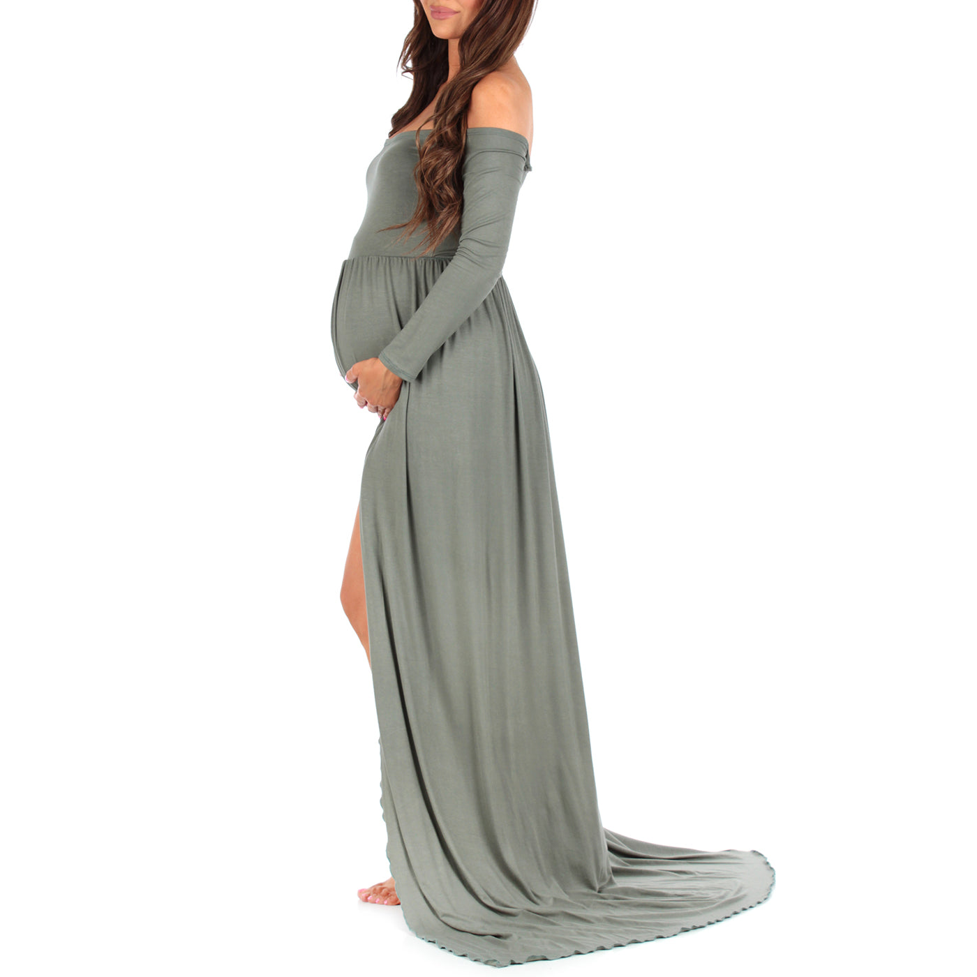 Mother Bee Maternity Off Shoulder Gown For Photoshoots – MotherBeeMaternity