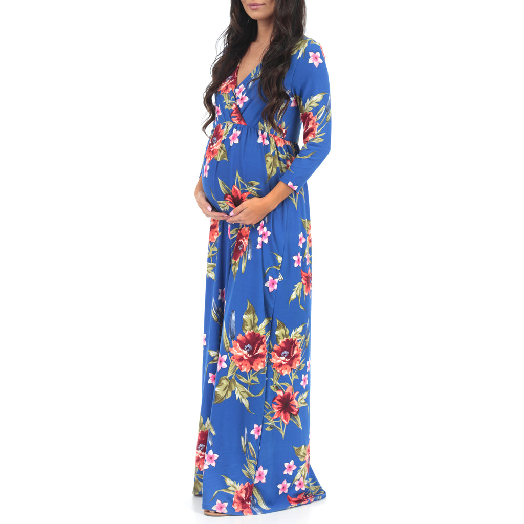 Maternity and Nursing Surplice Faux Wrap Floral Dress – MotherBeeMaternity
