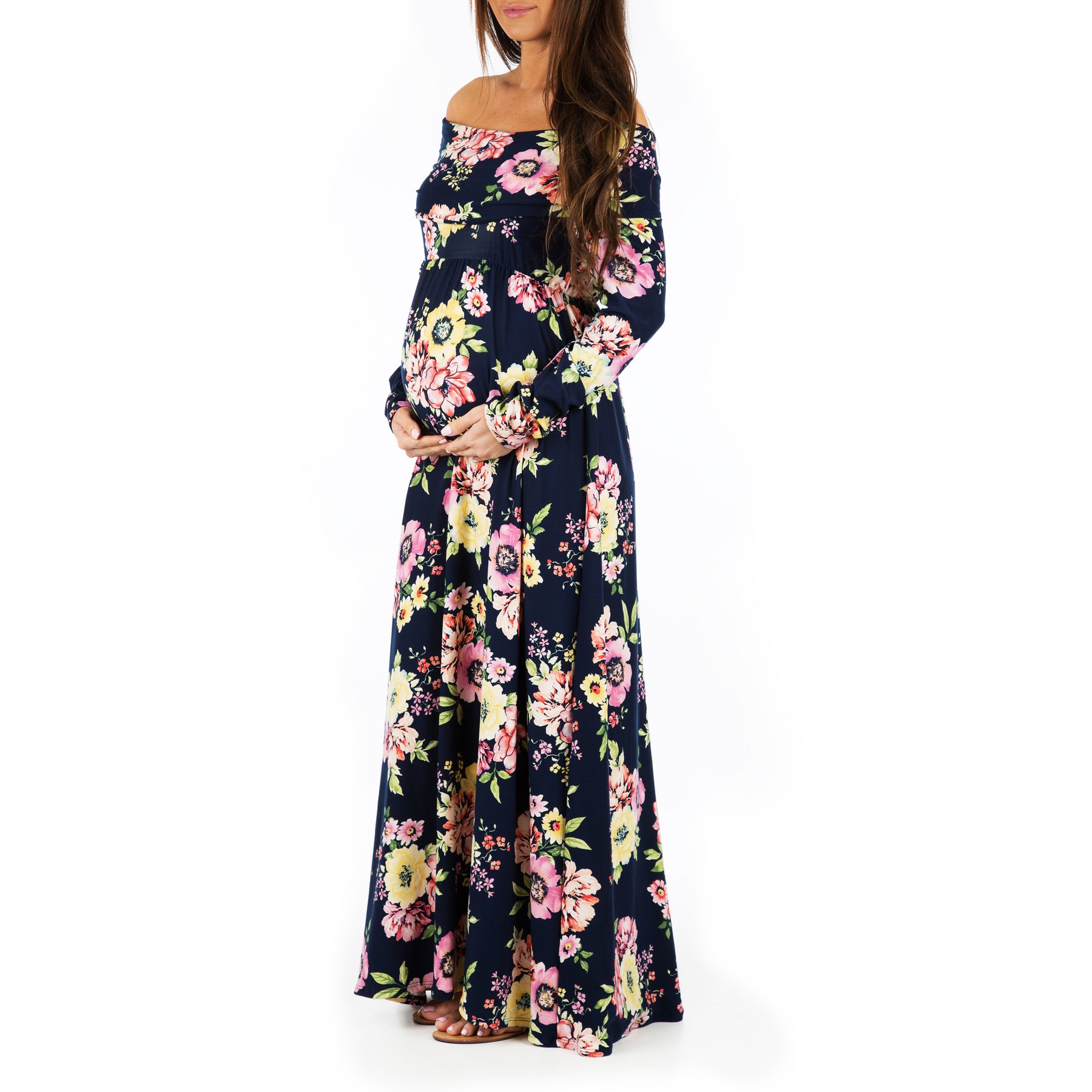 Women's Floral Over the Shoulder Ruched Maternity and Nursing Dress ...