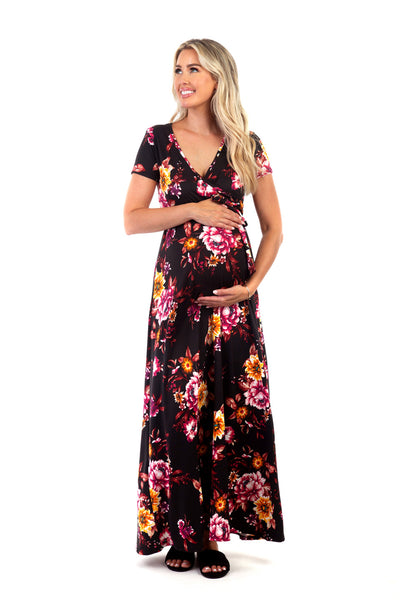 My Bump Floral 3/4 Sleeve Surplice Fit and Flare Maternity Dress